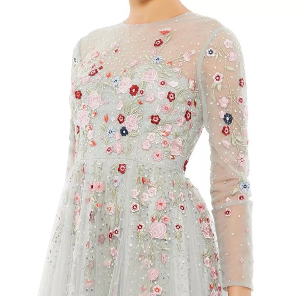 NWOT MAC DUGGAL MOTHER OF THE BRIDE EMBROIDERED ILLUSION PLATINUM GOWN 11241‎ - Picture 3 of 7